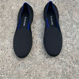 Women Rothy's Black Slip-On Loafers with Blue Trim